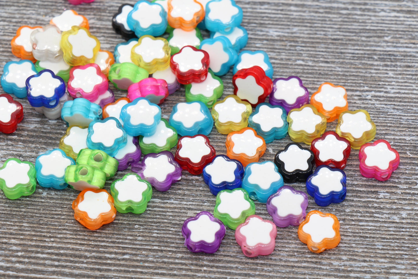 Multicolored Flower Beads, Acrylic Flower Beads, Plastic Colorful Flower Beads, Flat Back Flower Beads, Resin Flower Beads #296