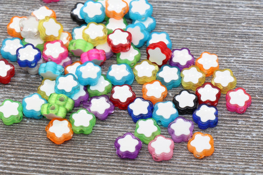 Multicolored Flower Beads, Acrylic Flower Beads, Plastic Colorful Flower Beads, Flat Back Flower Beads, Resin Flower Beads #296