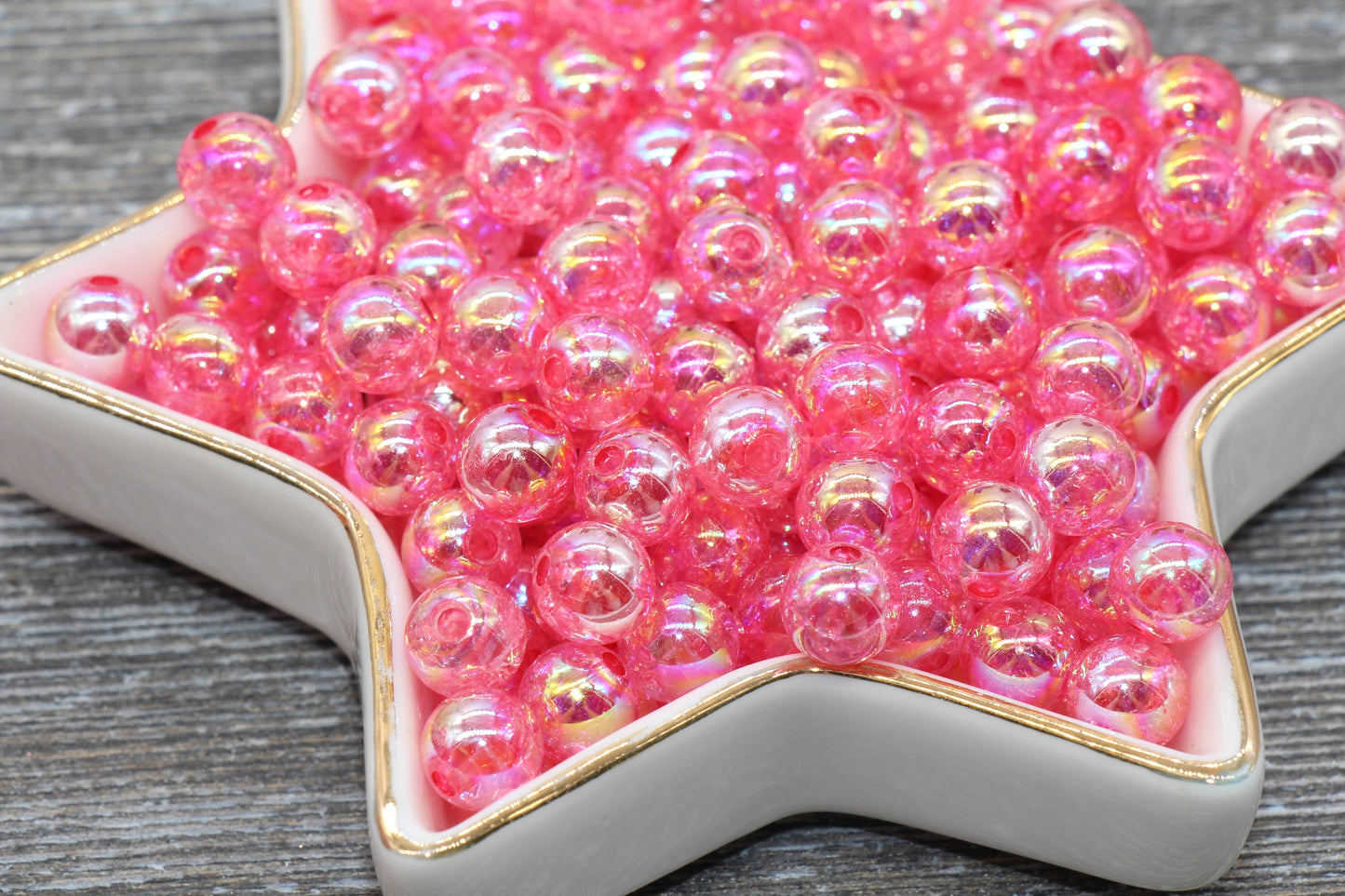 8mm Fuchsia AB Gumball Beads, Iridescent Acrylic Crackle Loose Beads, Bubblegum Beads, Chunky Beads, Smooth Round Plastic Beads #309