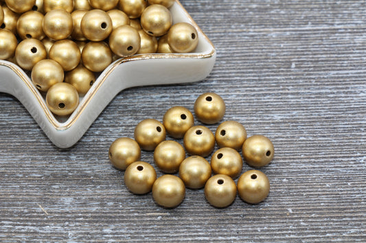 10mm Matte Gold Gumball Beads, Metallic Gold Round Acrylic Loose Beads, Bubblegum Beads, Chunky Beads, Gumball Beads, Bubble Gum Beads, #317