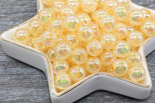 10mm Orange AB Gumball Beads, Iridescent Acrylic Crackle Loose Beads, Bubblegum Beads, Chunky Beads, Smooth Round Plastic Beads #342