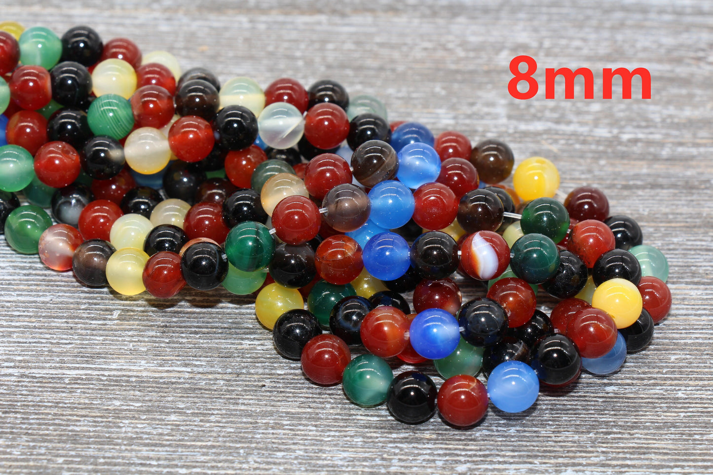 Rainbow Agate Beads, Mixed Agate Beads, Multi Agate Beads, Smooth Gemstones Round Beads, Sizes 4mm 6mm 8mm 10mm,12mm, Full Strand 15.5" #45