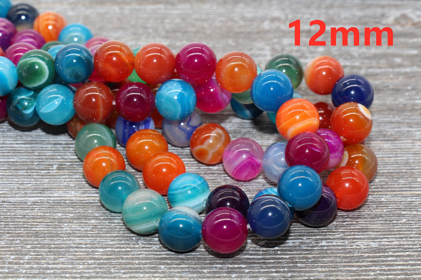 Rainbow Stripe Agate Beads, Multicolor Stripe Agate Beads, Smooth Gemstones Round Beads, Sizes 4mm 6mm 8mm 10mm,12mm, Full Strand 15.5" #49