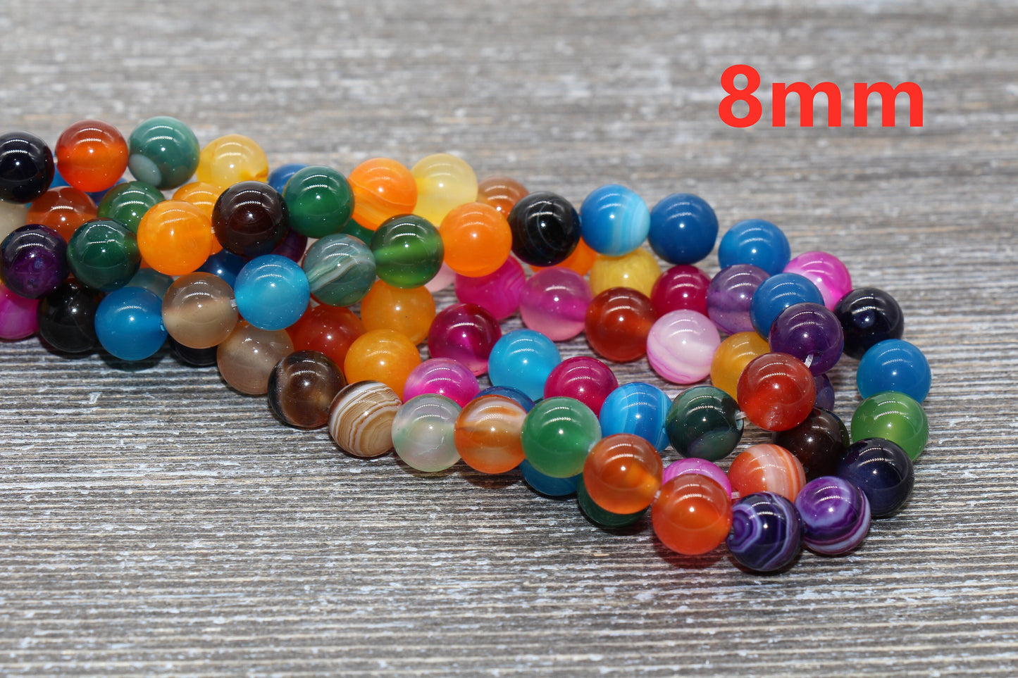 Rainbow Stripe Agate Beads, Multicolor Stripe Agate Beads, Smooth Gemstones Round Beads, Sizes 4mm 6mm 8mm 10mm,12mm, Full Strand 15.5" #49