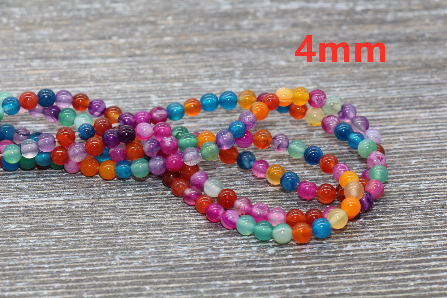 Rainbow Stripe Agate Beads, Multicolor Stripe Agate Beads, Smooth Gemstones Round Beads, Sizes 4mm 6mm 8mm 10mm,12mm, Full Strand 15.5" #49