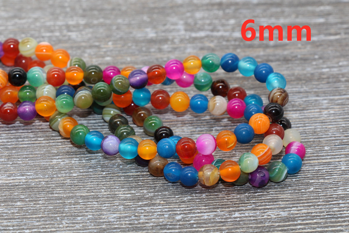 Rainbow Stripe Agate Beads, Multicolor Stripe Agate Beads, Smooth Gemstones Round Beads, Sizes 4mm 6mm 8mm 10mm,12mm, Full Strand 15.5" #49