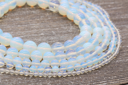 Opalite Beads, Clear Beads, Opal Gemstone Round Loose Beads, Transparent Round Beads, Sizes 4mm 6mm 8mm 10mm, Full Strand 15.5" #52