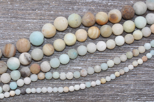 Matte Amazonite Beads, Frosted Amazonite Beads, Gemstones Round Loose Beads, Sizes 4mm 6mm 8mm 10mm,12mm, Full Strand 15.5" #18