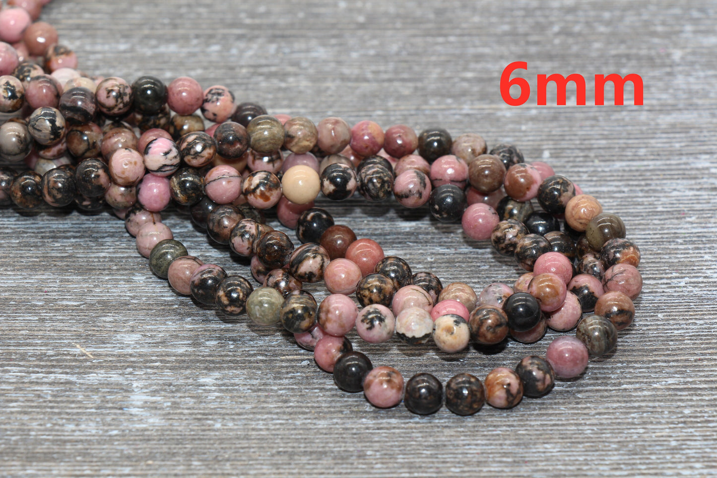 Natural Rhodonite Round Beads, Sizes 4mm 6mm 8mm 10mm, Full Strand 15.5 inch, #103