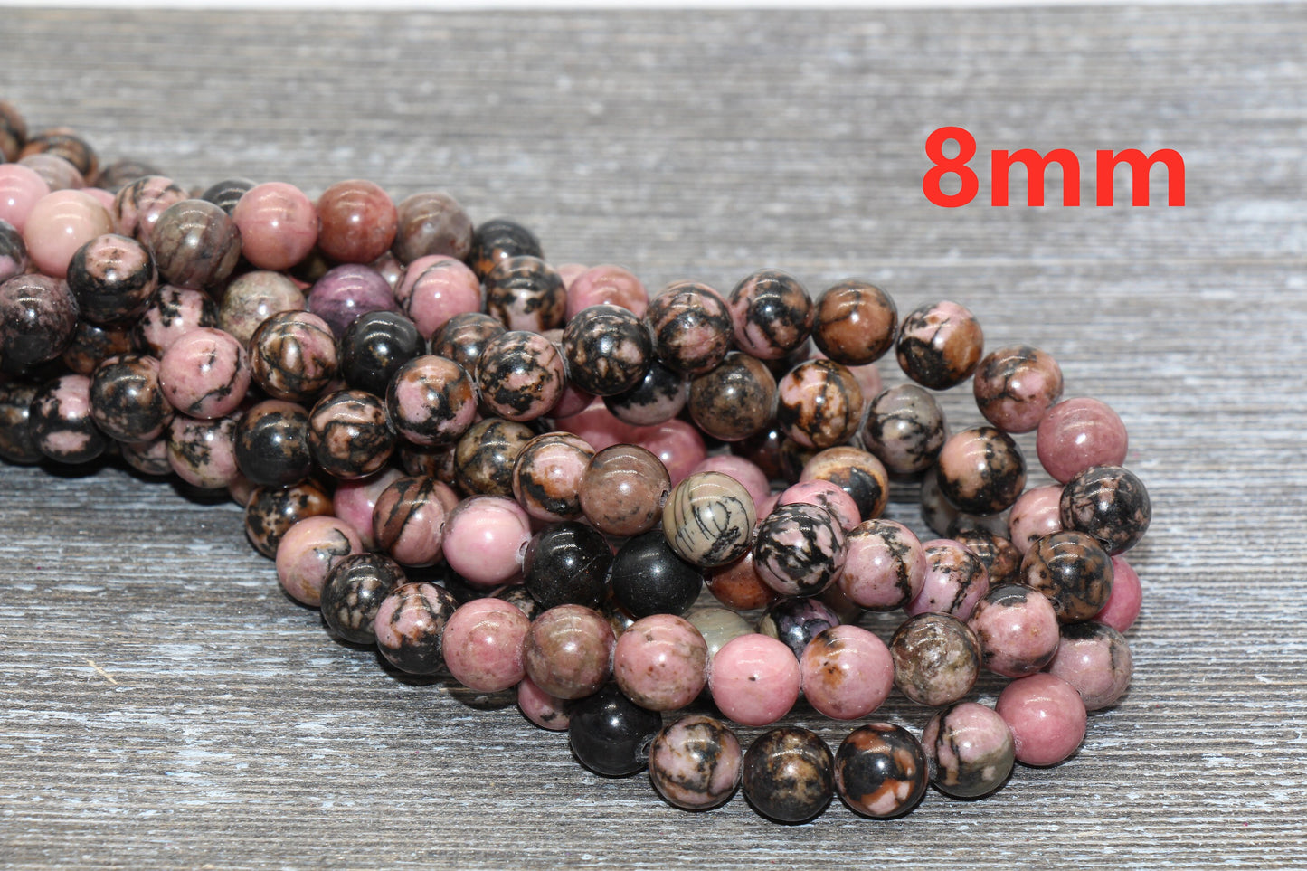 Natural Rhodonite Round Beads, Sizes 4mm 6mm 8mm 10mm, Full Strand 15.5 inch, #103