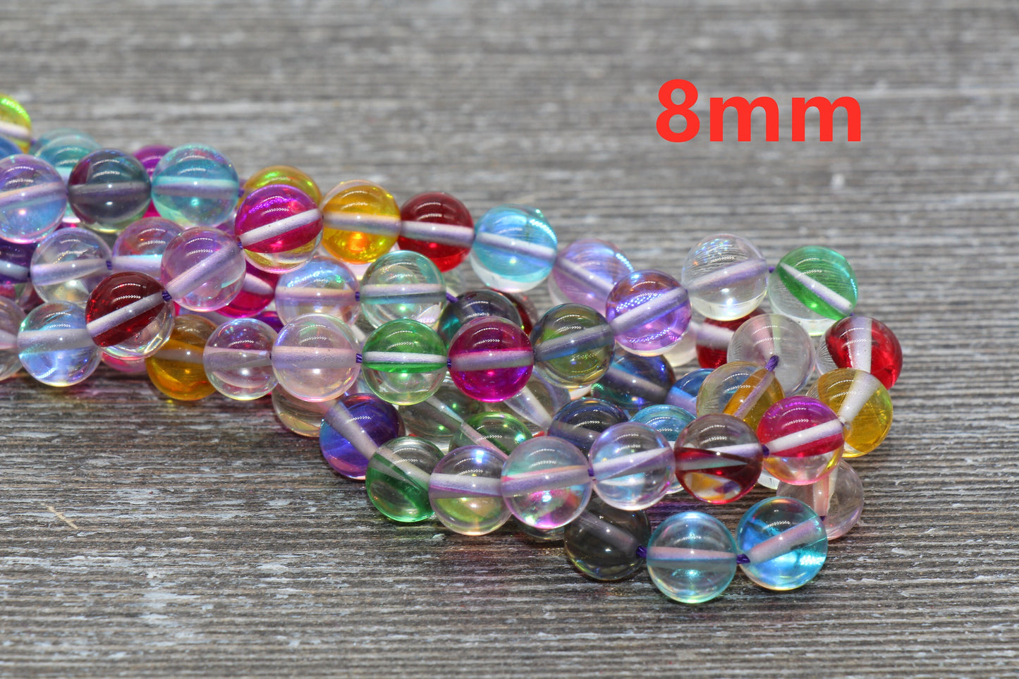 Multicolored Mystic Aura Quartz Beads, Holographic Gemstone Smooth Round Loose Beads, Iridescent Beads, Sizes 6mm 8mm 10mm 12mm, #115