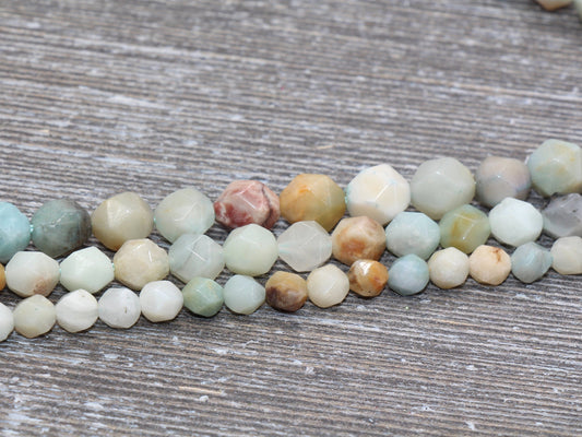 Amazonite Beads, Star Cut Beads, Faceted Gemstones Loose Beads, Diamond Cut Beads, Sizes 6mm 8mm 10mm, Full Strand 15.5 inch, #124