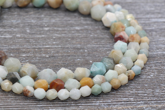 Amazonite Beads, Star Cut Beads, Faceted Gemstones Loose Beads, Diamond Cut Beads, Sizes 6mm 8mm 10mm, Full Strand 15.5 inch, #124