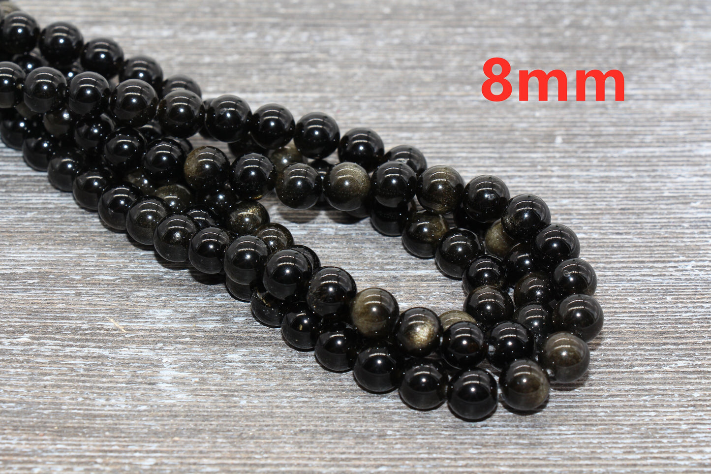 Golden Obsidian Beads, Black Beads Gemstone Smooth Round Loose Beads, Sizes 4mm 6mm 8mm 10mm 12mm, Full Strand 15.5 inch, #21