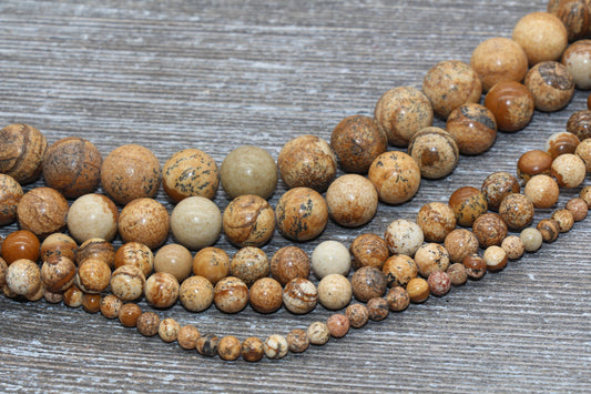 Picture Jasper Beads, Smooth Gemstones Round Loose Beads, Jewelry Making Bracelet Beads, Size 4mm 6mm 8mm 10mm,12mm, 15.5'' Strand, #127