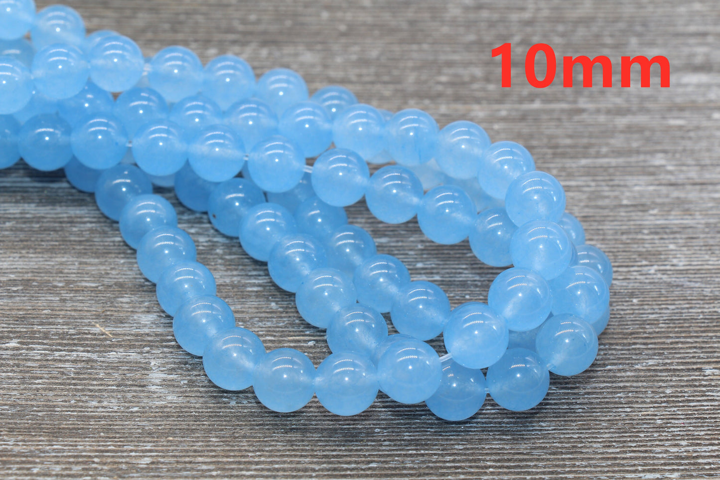 Blue Jade Beads, Smooth Gemstone Round Loose Beads, Sizes 6mm 8mm 10mm, Full Strand 15.5" #128