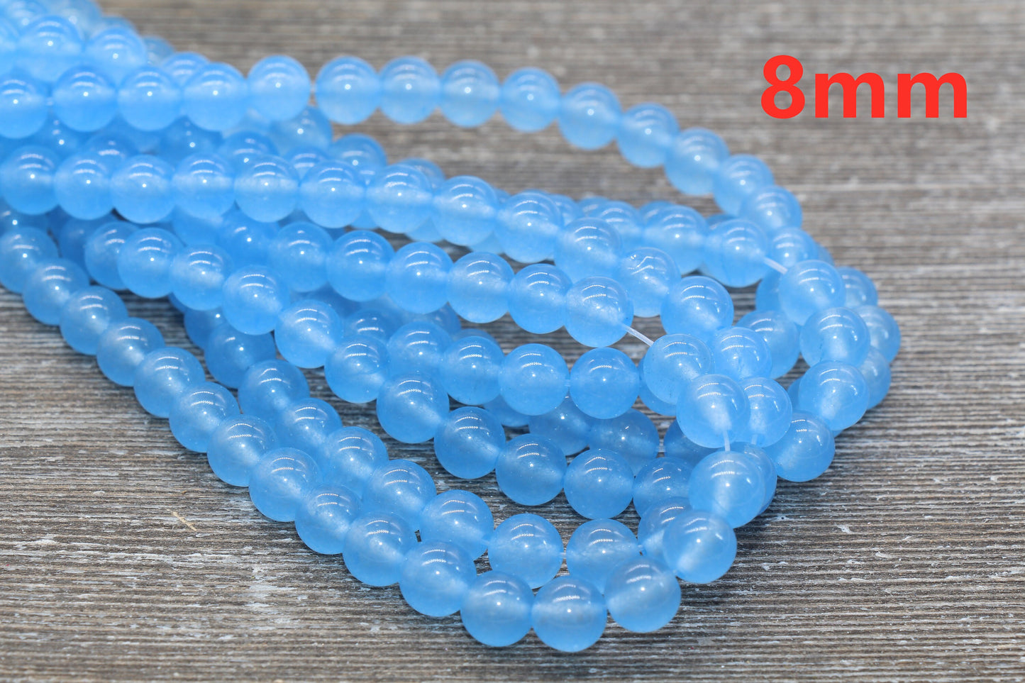 Blue Jade Beads, Smooth Gemstone Round Loose Beads, Sizes 6mm 8mm 10mm, Full Strand 15.5" #128