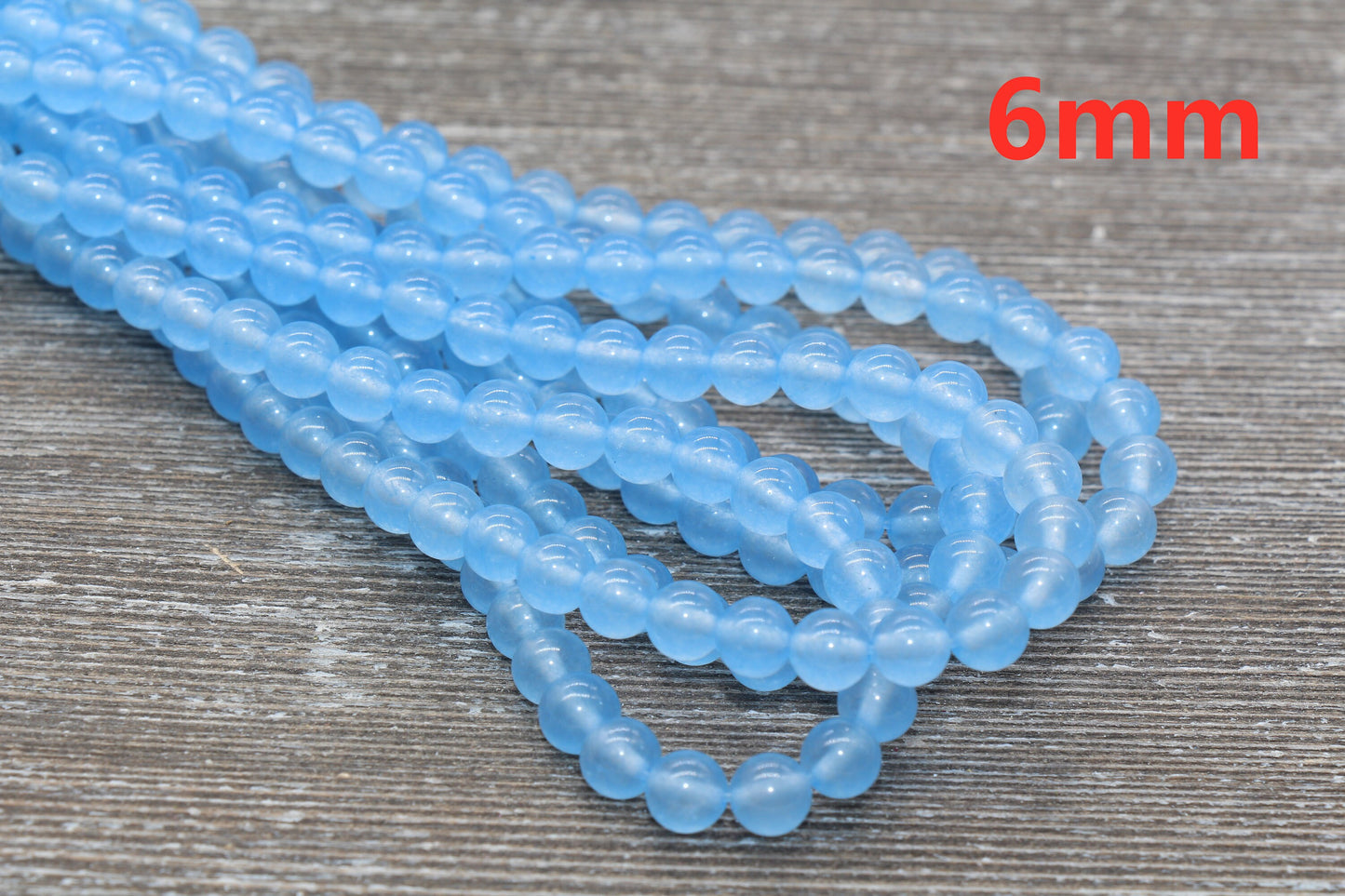 Blue Jade Beads, Smooth Gemstone Round Loose Beads, Sizes 6mm 8mm 10mm, Full Strand 15.5" #128