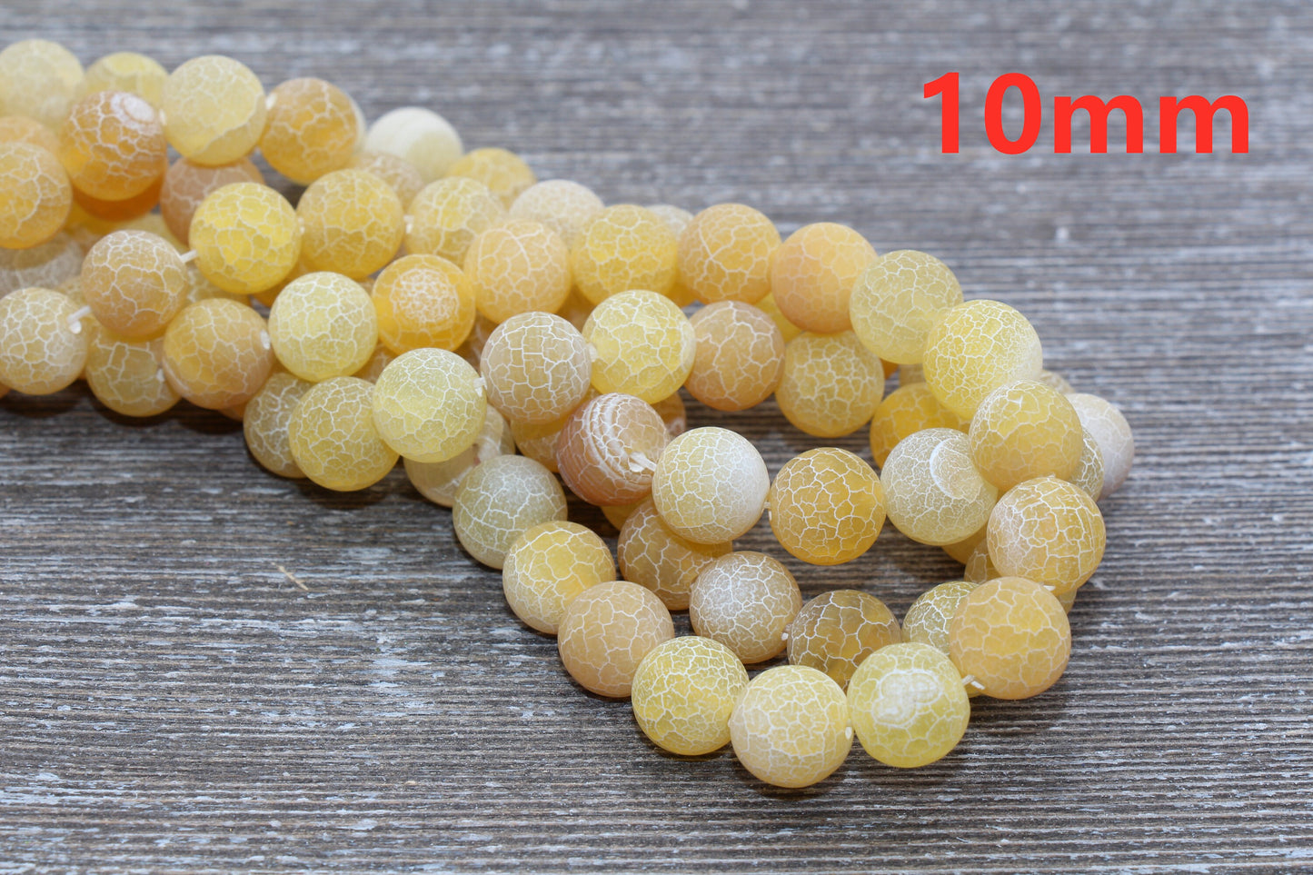 Yellow Effloresce Agate Beads, Crackled Agate Bead, Frosted Round Matte Gemstone Loose Beads, 4mm 6mm 8mm 10mm 12mm, Full Strand, #132