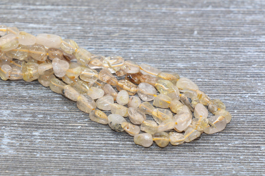 Gold Rutilated Quartz Beads, Rutilated Gemstone Nugget Beads, Loose Beads, Pebble Nugget Beads, Size 6mm-7mm #24
