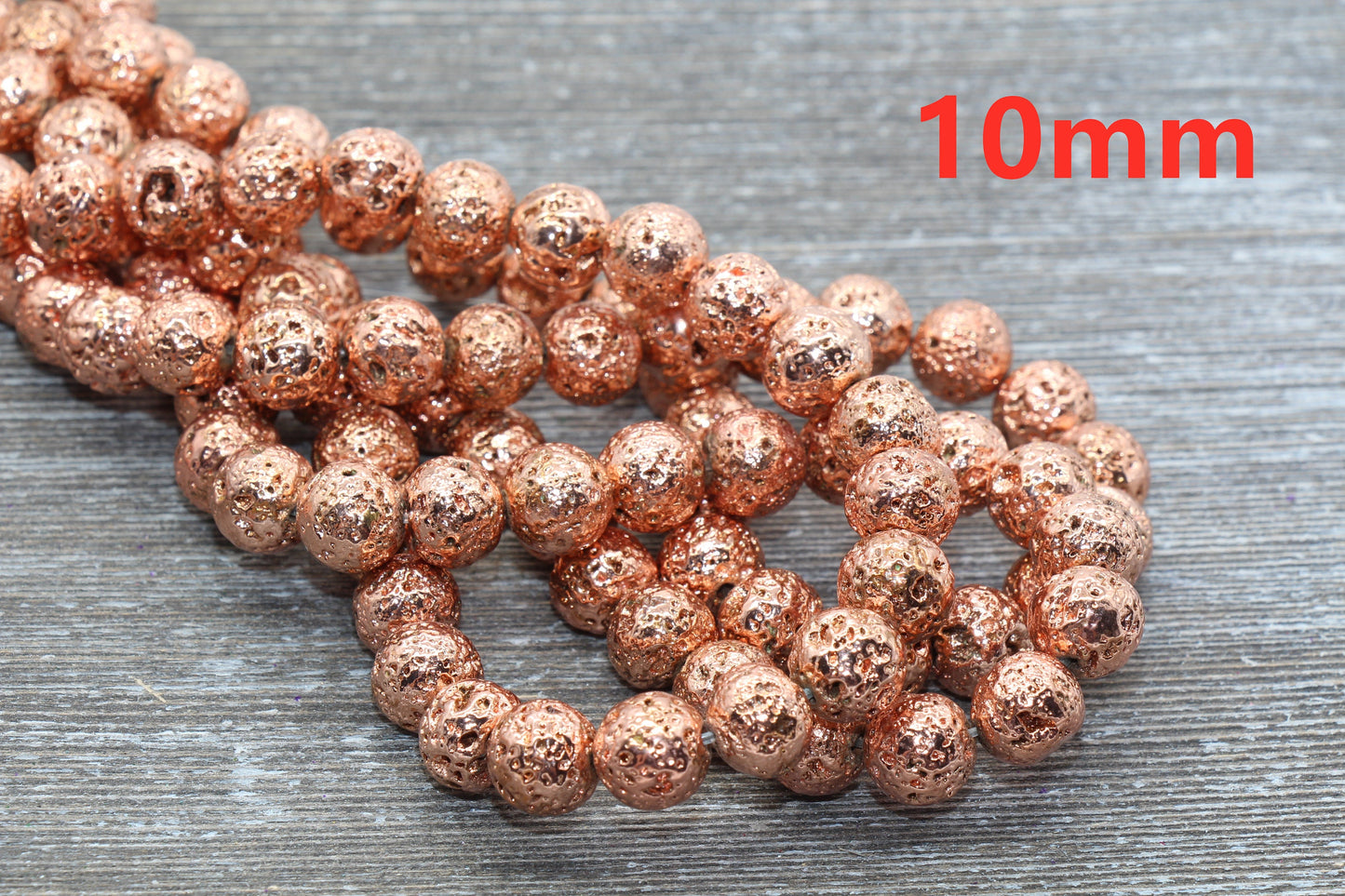 Lava Beads, Rose Gold Plating Volcanic Rock Beads, Round Gemstone Beads, Electroplated, Sizes 6mm, 8mm 10mm, Full Strand 15.5 #143