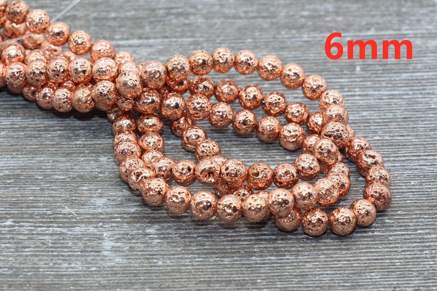Lava Beads, Rose Gold Plating Volcanic Rock Beads, Round Gemstone Beads, Electroplated, Sizes 6mm, 8mm 10mm, Full Strand 15.5 #143
