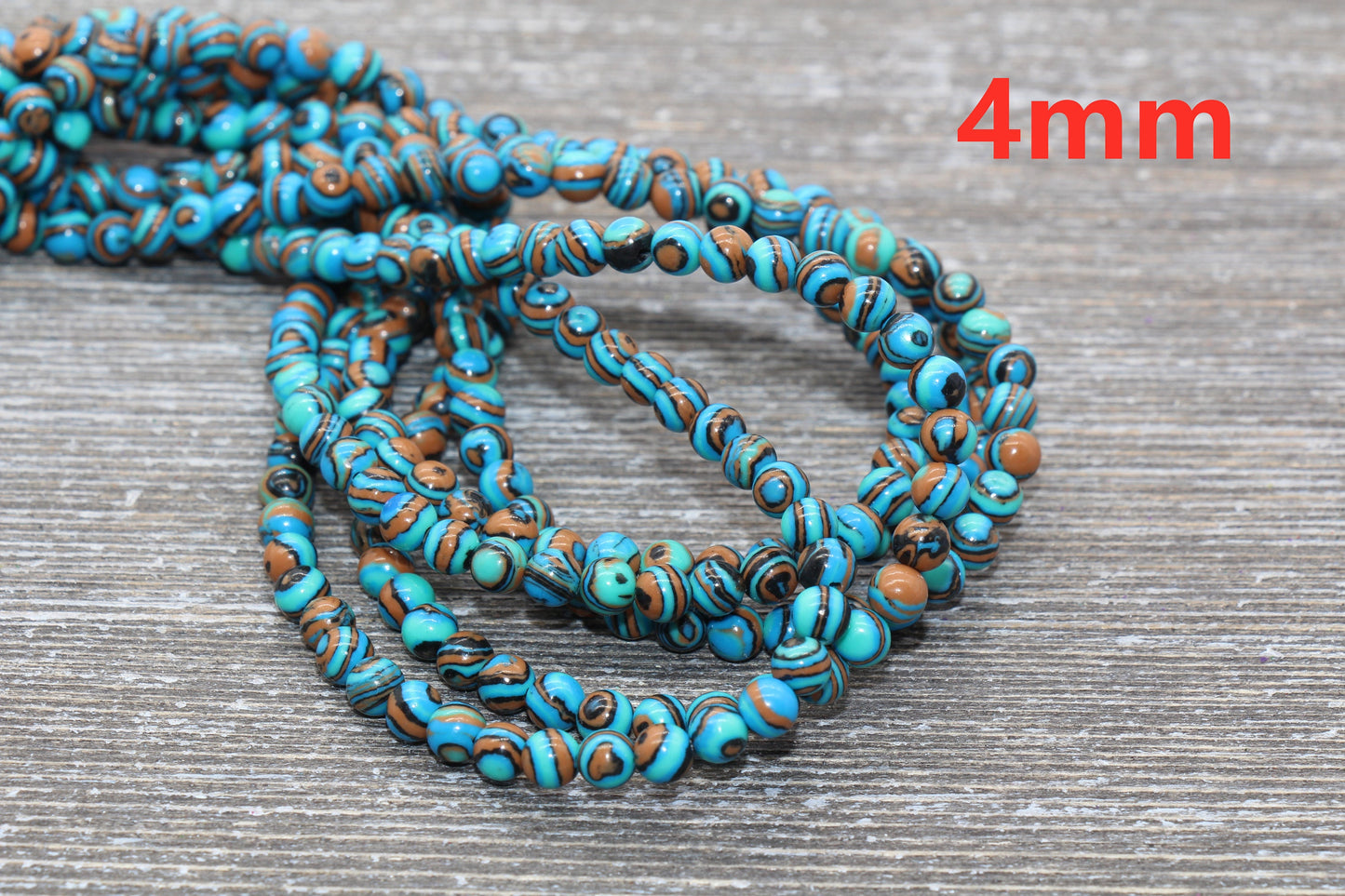 Peacock Stone Beads, Malachite Synthetic Beads, Smooth Gemstone Round Beads, Blue Brown and Black Beads, Sizes 6mm 8mm 10mm 12mm #98