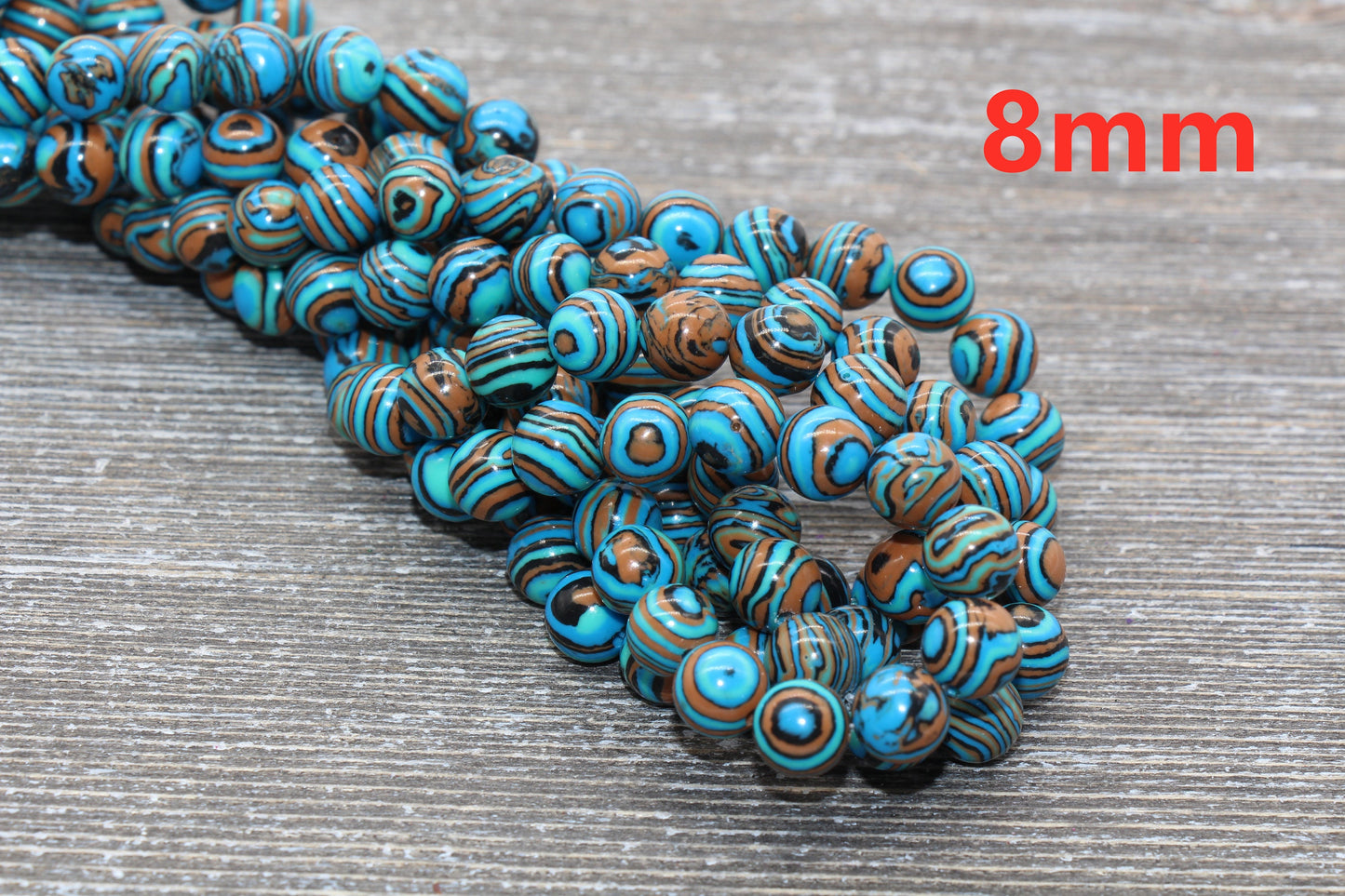 Peacock Stone Beads, Malachite Synthetic Beads, Smooth Gemstone Round Beads, Blue Brown and Black Beads, Sizes 6mm 8mm 10mm 12mm #98