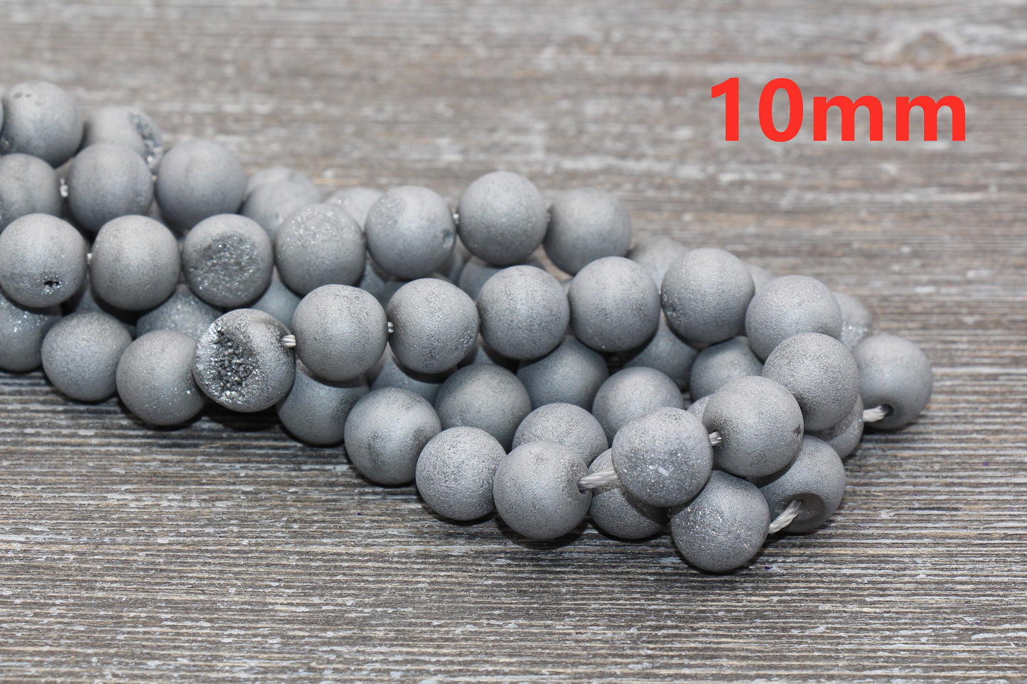 Silver Gray Druzy Agate Beads, Round Matte Gemstone Loose Beads, 6mm 8mm 10mm 12mm, Full Strand, #150