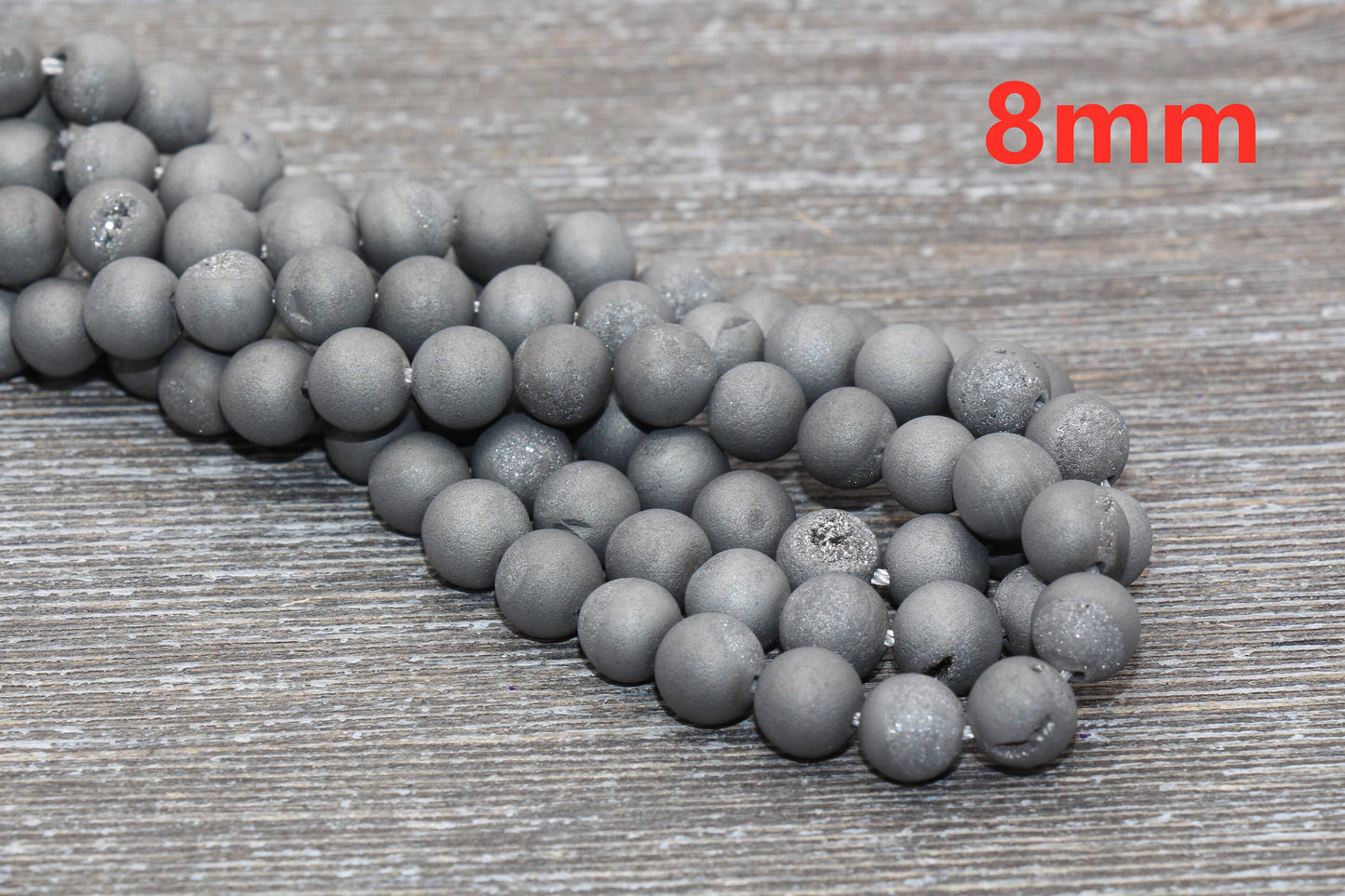 Silver Gray Druzy Agate Beads, Round Matte Gemstone Loose Beads, 6mm 8mm 10mm 12mm, Full Strand, #150