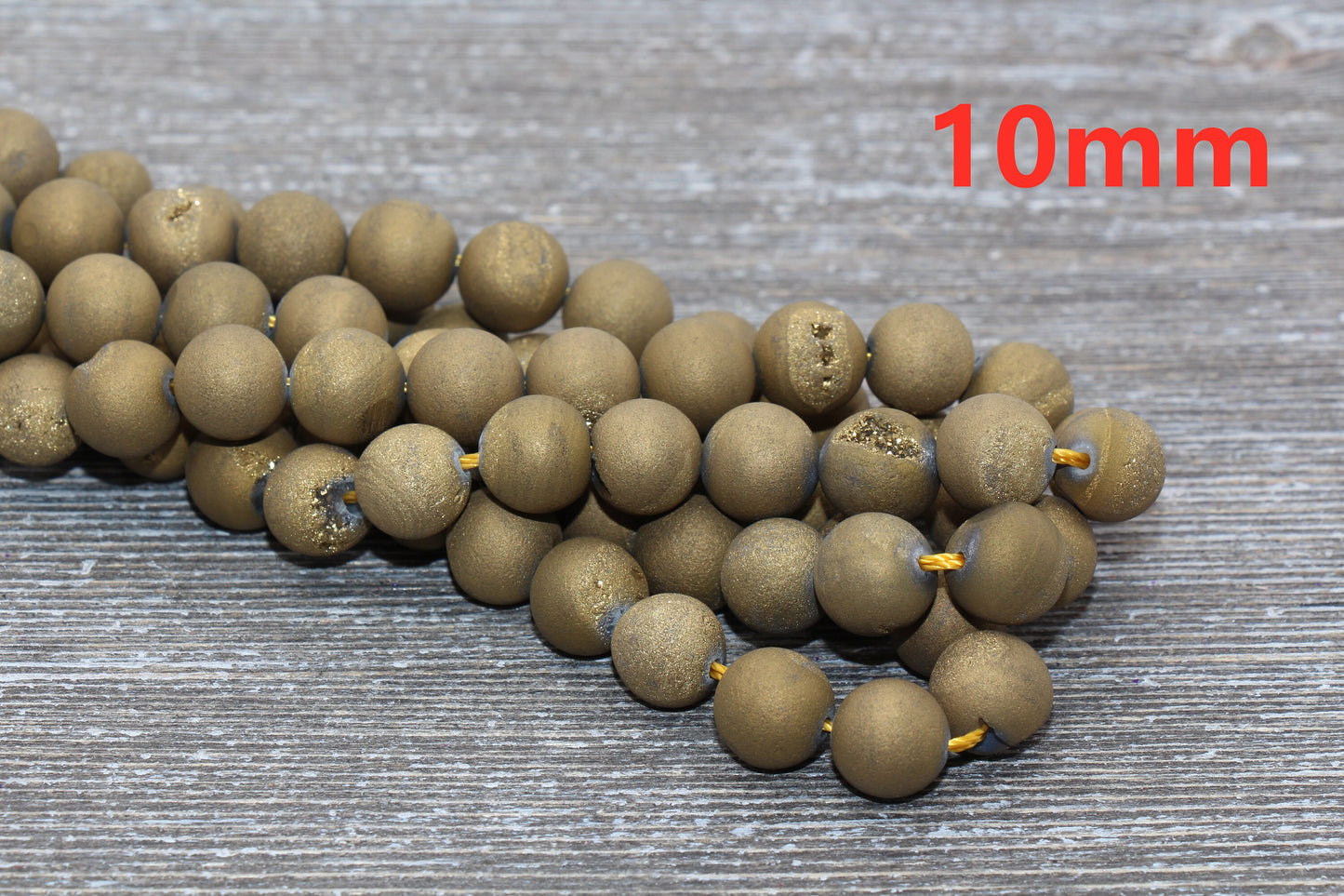 Golden Druzy Agate Beads, Round Matte Gemstone Loose Beads, 6mm 8mm 10mm 12mm, Full Strand, #151