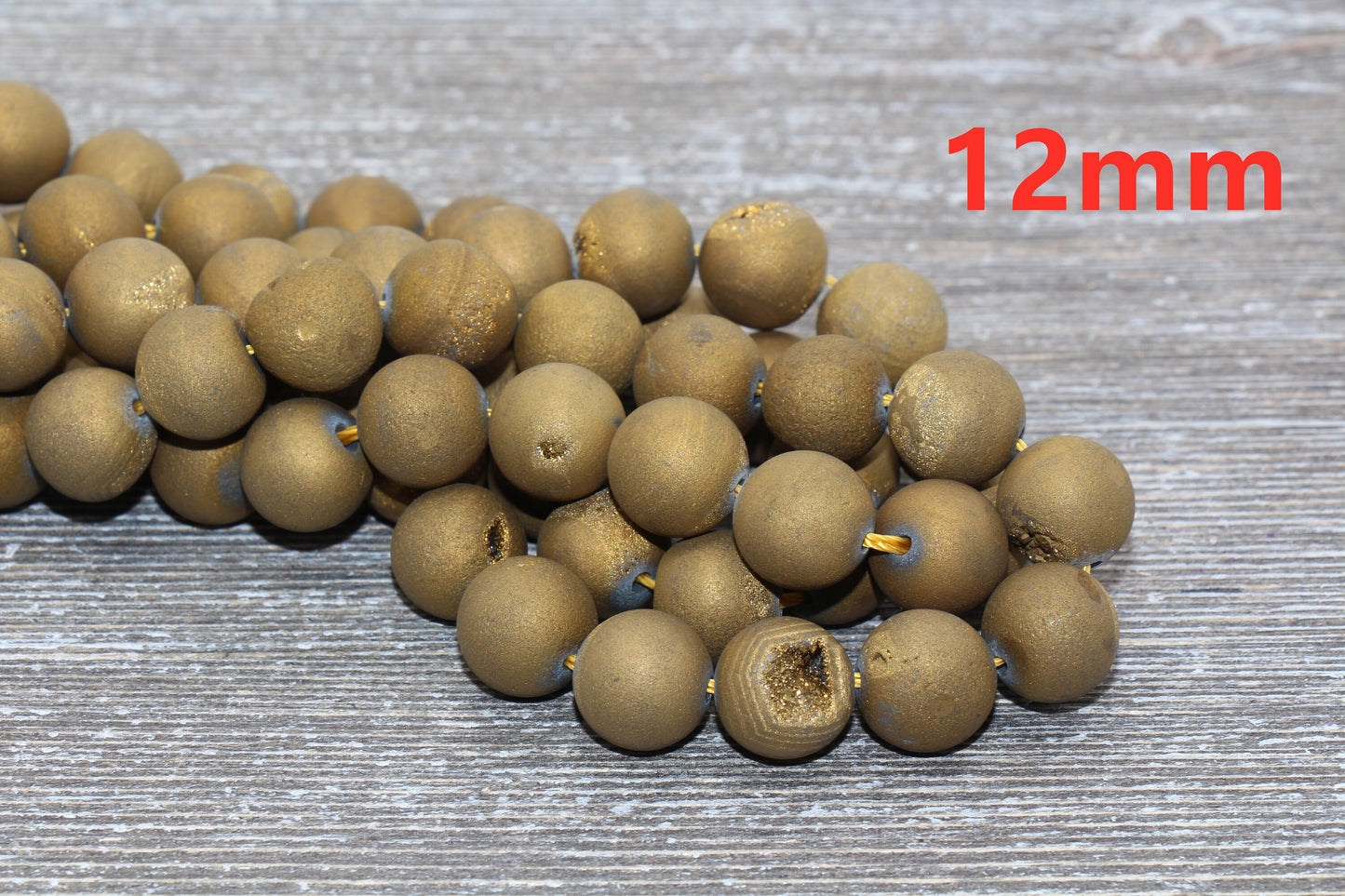 Golden Druzy Agate Beads, Round Matte Gemstone Loose Beads, 6mm 8mm 10mm 12mm, Full Strand, #151