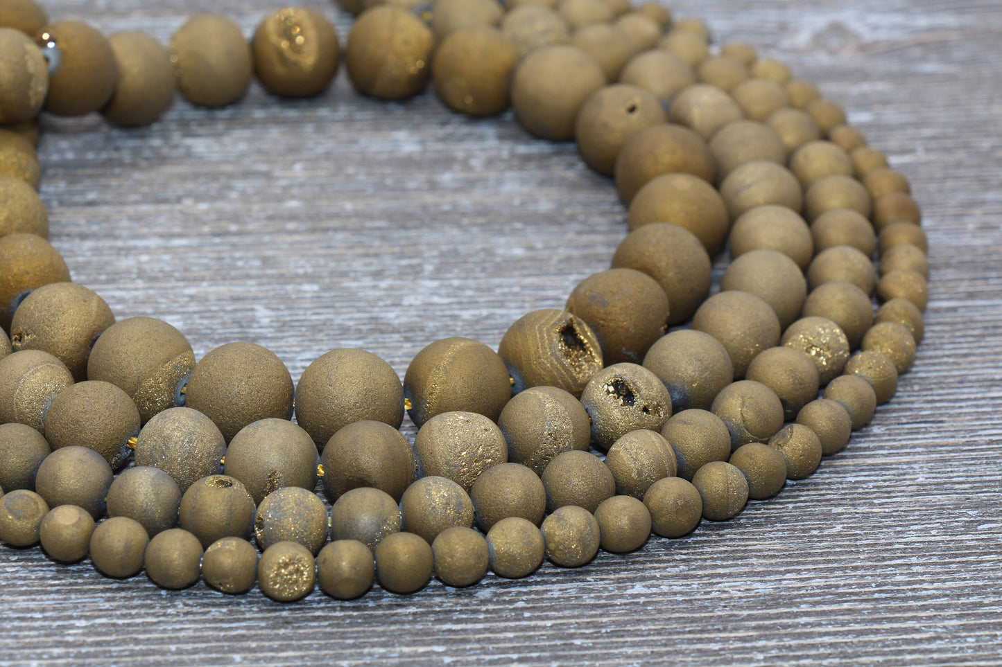 Golden Druzy Agate Beads, Round Matte Gemstone Loose Beads, 6mm 8mm 10mm 12mm, Full Strand, #151