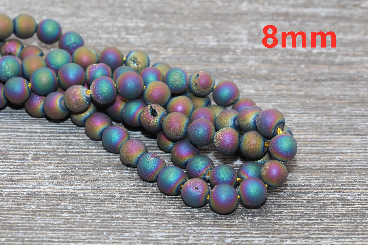 Rainbow Druzy Agate Beads, Round Matte Gemstone Loose Beads, 6mm 8mm 10mm 12mm, Full Strand, #152