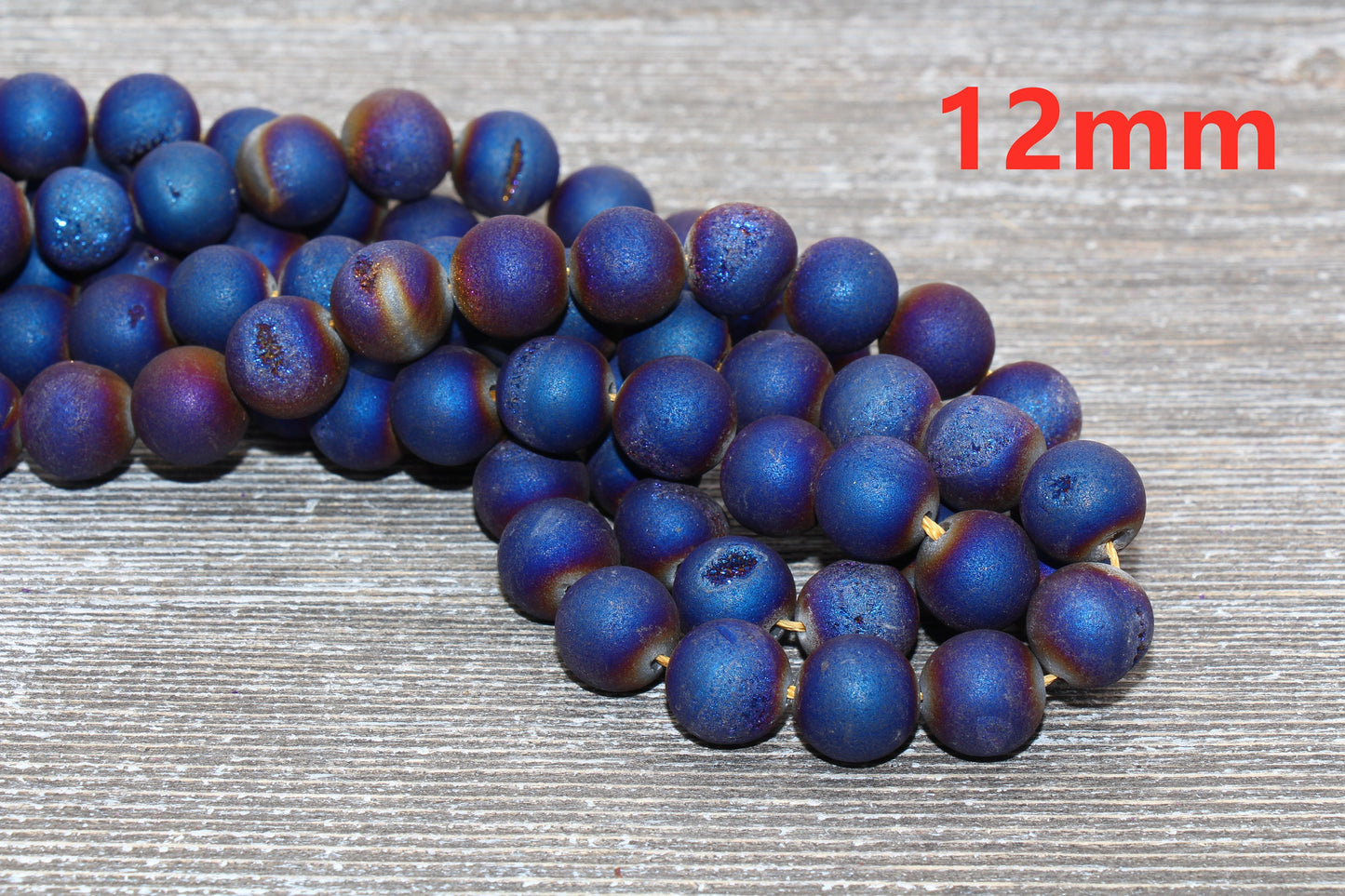 Blue Druzy Agate Beads, Round Matte Gemstone Loose Beads, 6mm 8mm 10mm 12mm, Full Strand, #153