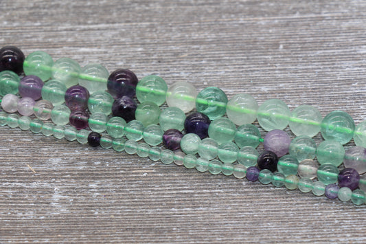 Fluorite Rainbow Beads, Multicolor Fluorite Beads, Natural Gemstone Round Beads, Size 4mm 6mm 8mm 10mm, Full Strand 15.5" #66