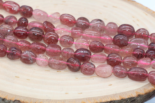 Strawberry Quartz Beads, Pink Quartz Gemstone Nugget Beads, Loose Beads, Pebble Nugget Beads, Size 8mm-10mm #34