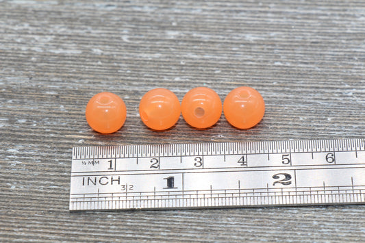 10mm Orange Gumball Beads, Round Acrylic Loose Beads, Bubblegum Beads, Chunky Beads, Smooth Plastic Round Beads #419