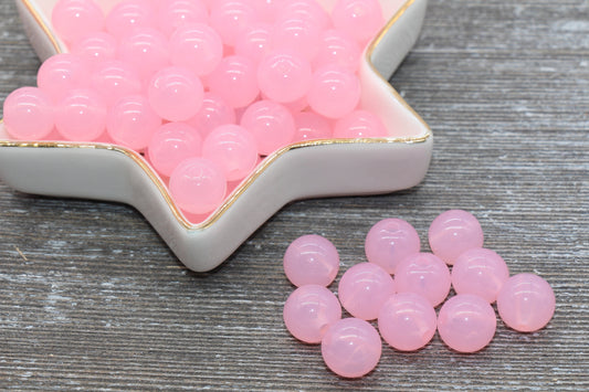 12mm Pink Translucent Gumball Beads, Round Acrylic Loose Beads, Bubblegum Beads, Chunky Beads, Smooth Plastic Round Beads #427