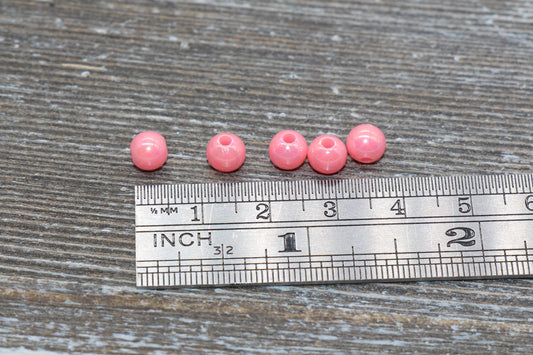 6mm Pink AB Gumball Beads, Iridescent Acrylic Loose Beads, Solid Bubblegum Beads, Chunky Beads, Smooth Round Plastic Beads #438