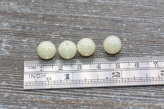 10mm Ivory AB Gumball Beads, Iridescent Acrylic Loose Beads, Solid Bubblegum Beads, Chunky Beads, Glossy Smooth Round Plastic Beads #461
