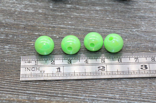 12mm Green AB Gumball Beads, Iridescent Acrylic Loose Beads, Solid Bubblegum Beads, Chunky Beads, Glossy Smooth Round Plastic Beads #465