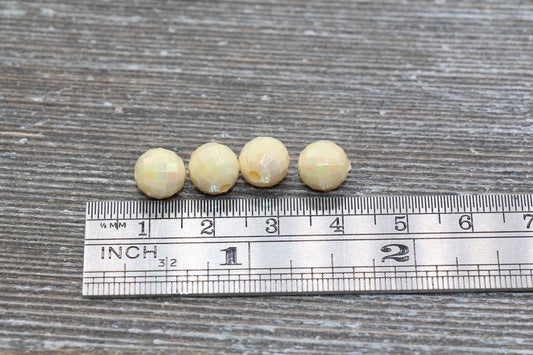 8mm Cream AB Faceted Gumball Beads, Iridescent Acrylic Loose Beads, Disco Ball Beads, Chunky Beads, Faceted Plastic Beads #492