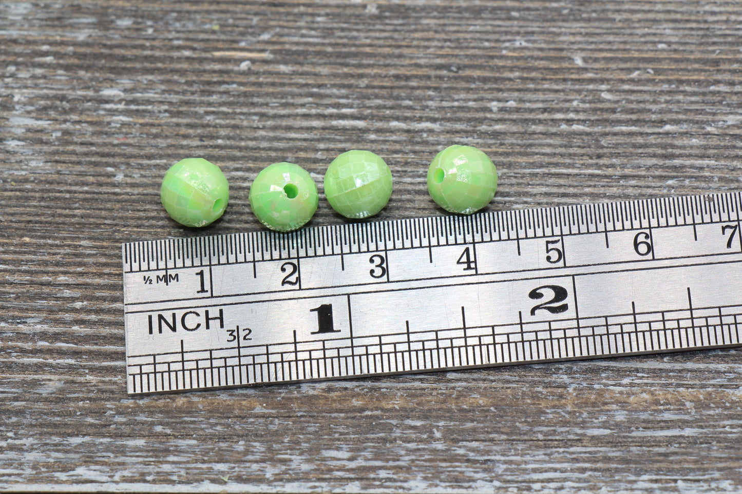 8mm Light Green AB Faceted Gumball Beads, Iridescent Acrylic Loose Beads, Disco Ball Beads, Chunky Beads, Faceted Plastic Beads #522