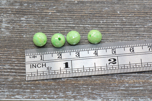 8mm Light Green AB Faceted Gumball Beads, Iridescent Acrylic Loose Beads, Disco Ball Beads, Chunky Beads, Faceted Plastic Beads #522