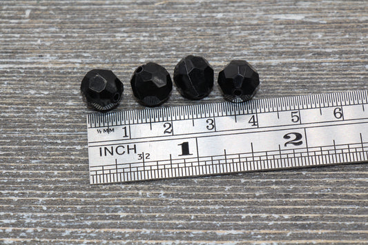 10mm Black Faceted Gumball Beads, Round Acrylic Loose Beads, Chunky Beads, Faceted Plastic Beads, Bubble Gum Beads #568