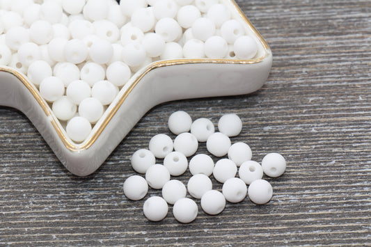 6mm Matte White Gumball Beads, Frosted Round Acrylic Loose Beads, Solid Bubblegum Beads, Chunky Beads, Round Plastic Beads #576