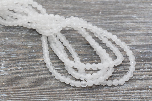 White Jade Beads, Natural Smooth Round Gemstone Beads, Sizes 4mm 6mm 8mm 10mm 12mm, Full Strand 15.5 inch, #76