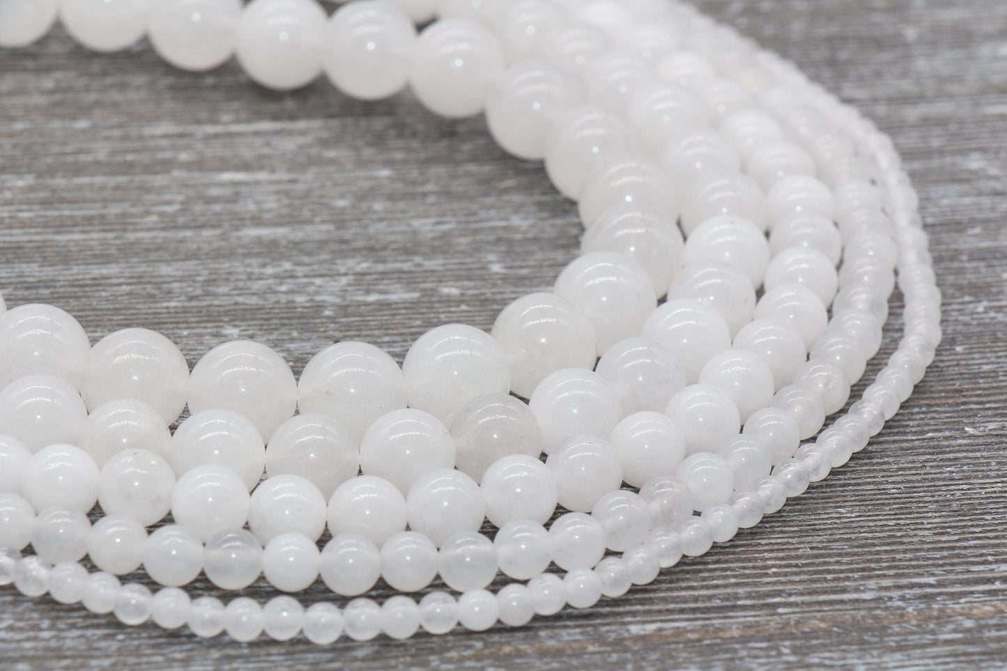White Jade Beads, Natural Smooth Round Gemstone Beads, Sizes 4mm 6mm 8mm 10mm 12mm, Full Strand 15.5 inch, #76