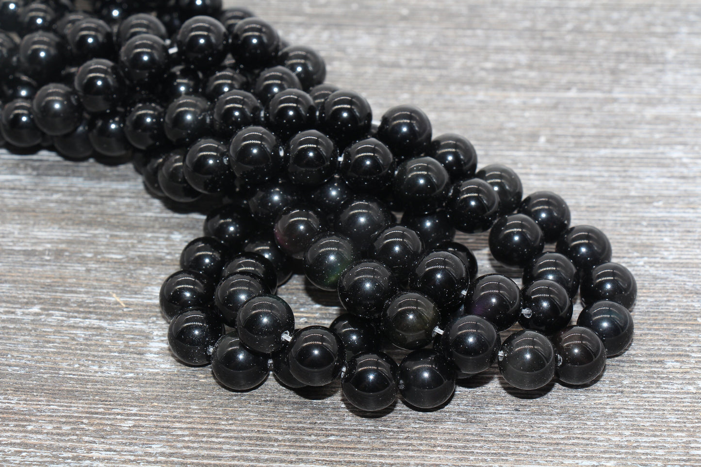Rainbow Black Obsidian Beads, Black Gemstone Smooth Round Loose Beads, Size 6mm 8mm 10mm 12mm, Full Strand 15 inch, #169